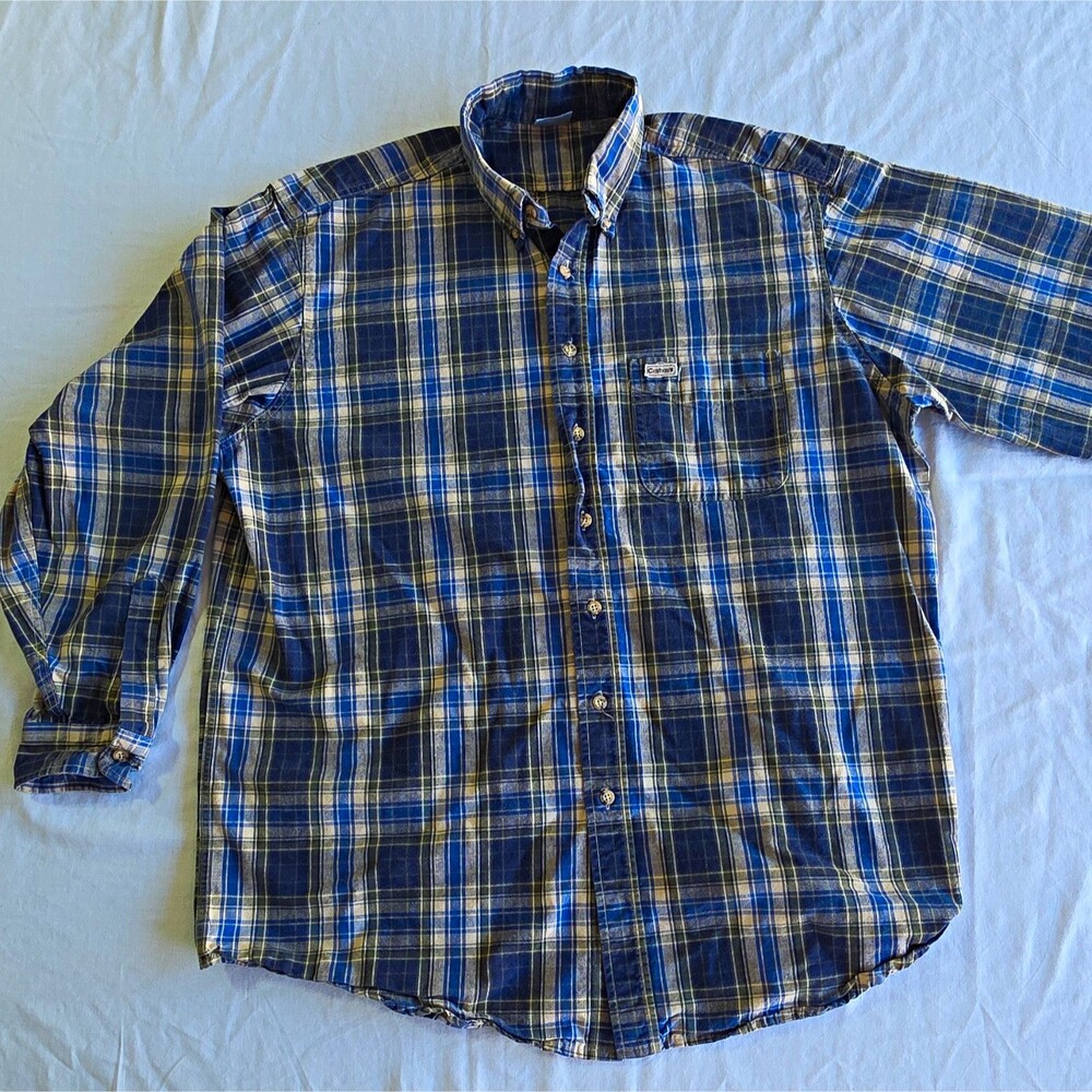 Carhartt Mens 2XL Blue Plaid Button-Up Shirt Long Sleeve Button-Down Pockets